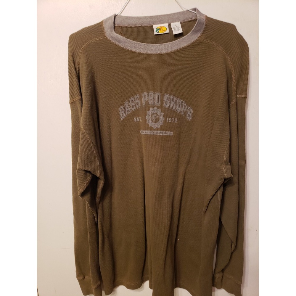 Bass Pro Shops Men's Sz. Xl Thermal‎ Waffle Knit Long Sleeve Shirt, Front Logo